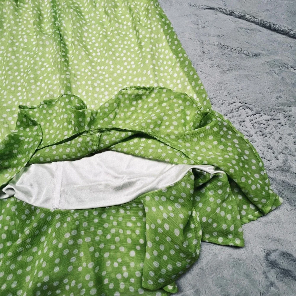 Cato Woman Polka Dot Plus Size Midi Skirt 14/16W Green Polyester Ruffle‎ Hem